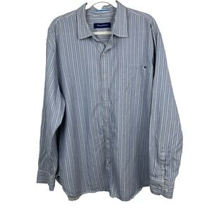 Tommy Bahama Shirt Men XXL Blue White Striped Long Sleeves Beachy Casual Coastal